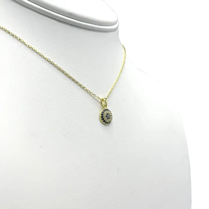 925 Sterling Silver - Small Round Evileye Necklace
