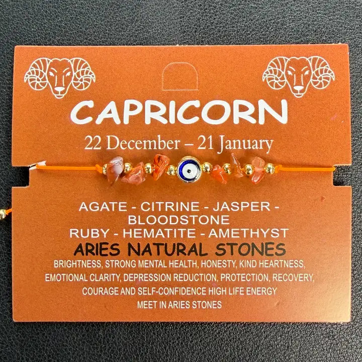 Card Bracelet | Zodiac Bracelet | Natural Stone Evil Eye