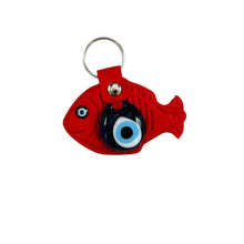 Load image into Gallery viewer, Leather Fish Evileye Keychain - Set of 11 Colors
