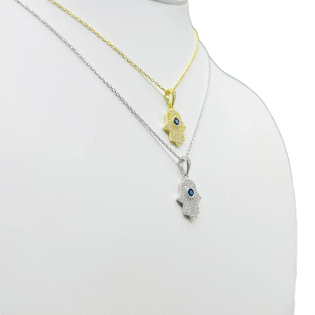 925 Sterling Silver Navy Stone Hamsa Necklace
