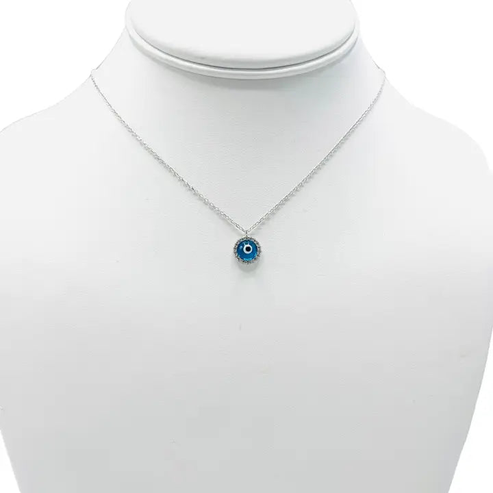925 Sterling Silver - Round Evileye Stoned Necklace