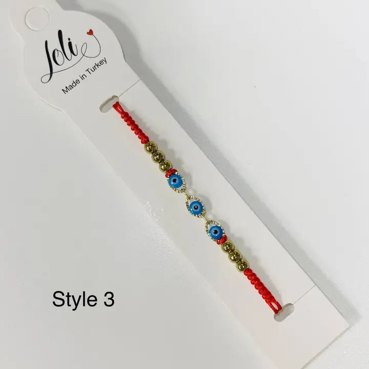 3 Evil Eye 3 Beaded Thin Half Macrame Bracelet - Handmade