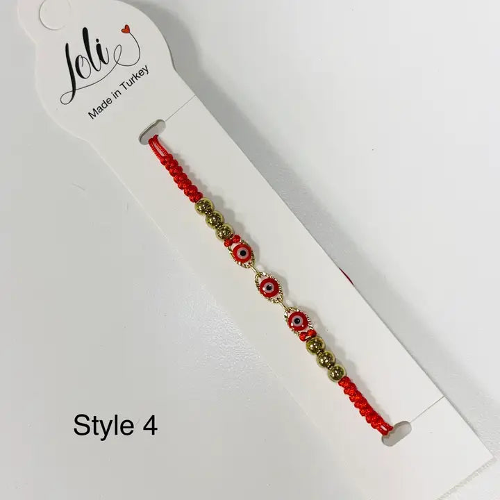 3 Evil Eye 3 Beaded Thin Half Macrame Bracelet - Handmade