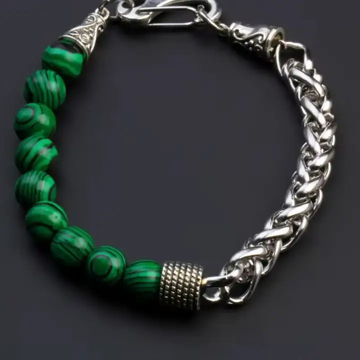 Stainless Steel Chain Bracelet with Natural Gemstone Beads