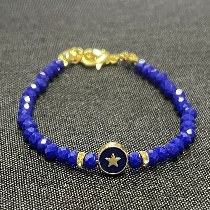 Crystal Beaded Bracelet with Star  Charm - 6 Color Options 
