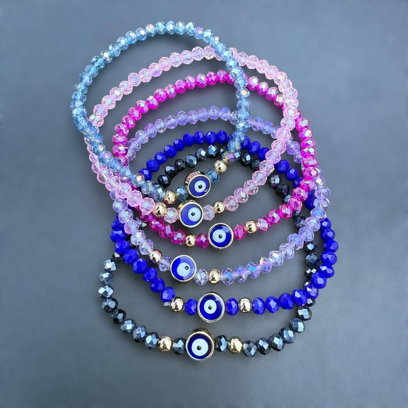 Stretchy Bracelet |12 Color Mix Set | Evil Eye 4 mm Crystal