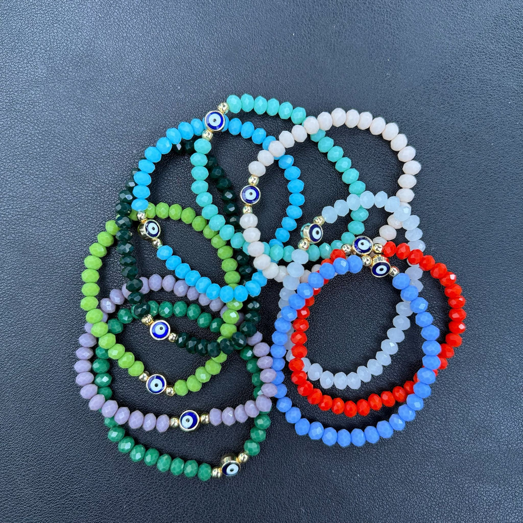 Stretchy Bracelet  |10 Color Mix Set | Evil Eye 6 mm Stone
