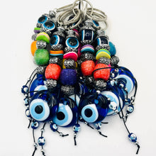 Load image into Gallery viewer, Handmade Wooden Stones Evil Eye Keychain
