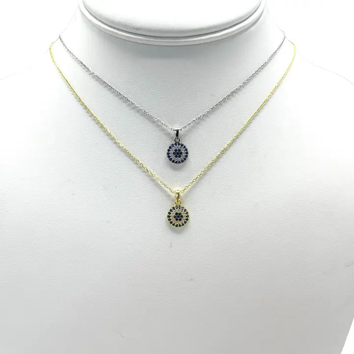 925 Sterling Silver - Small Round Evileye Necklace