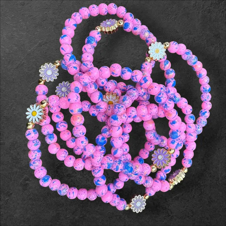 Kids Beaded Flower Charm Bracelet – Assorted Colors