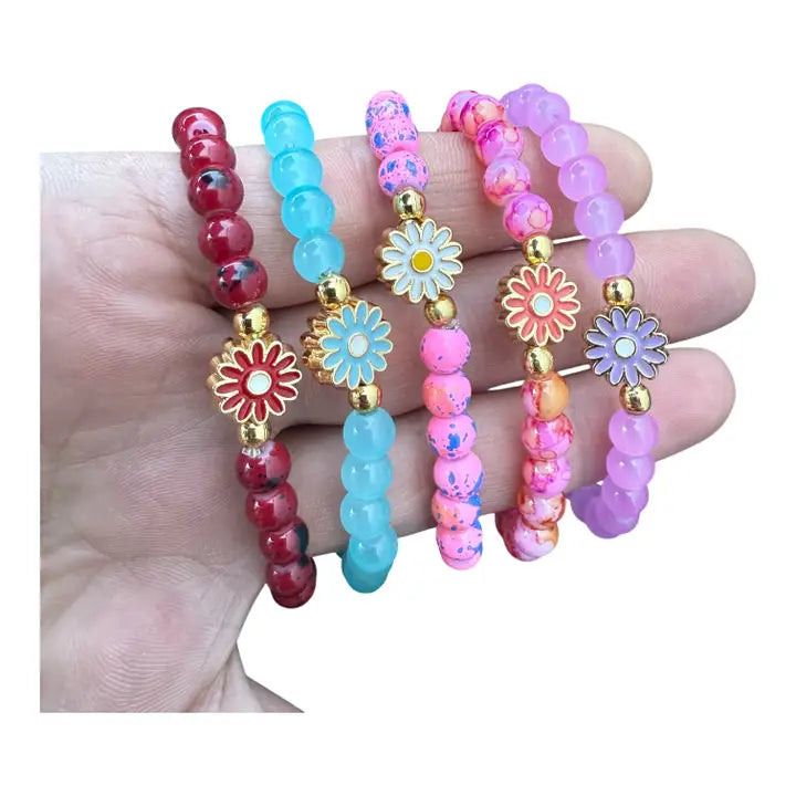 Kids Beaded Flower Charm Bracelet – Assorted Colors