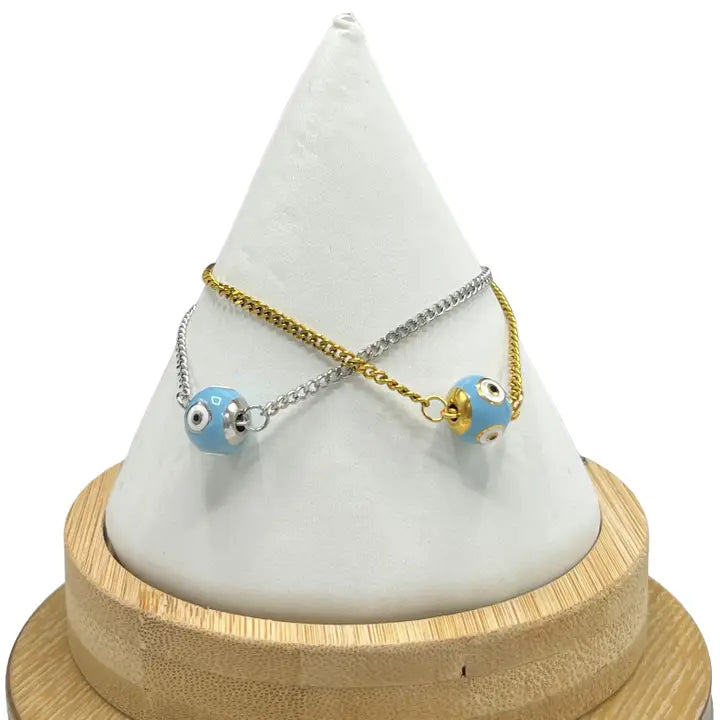 Stainless Steel Blue Evileye Gold-Silver Plated Bracelet