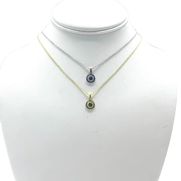 925 Sterling Silver - Small Round Evileye Necklace