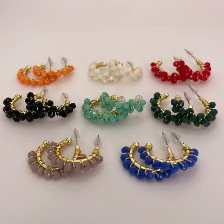 Colorful Crystal Beaded Hoop Earrings – Gold Wire