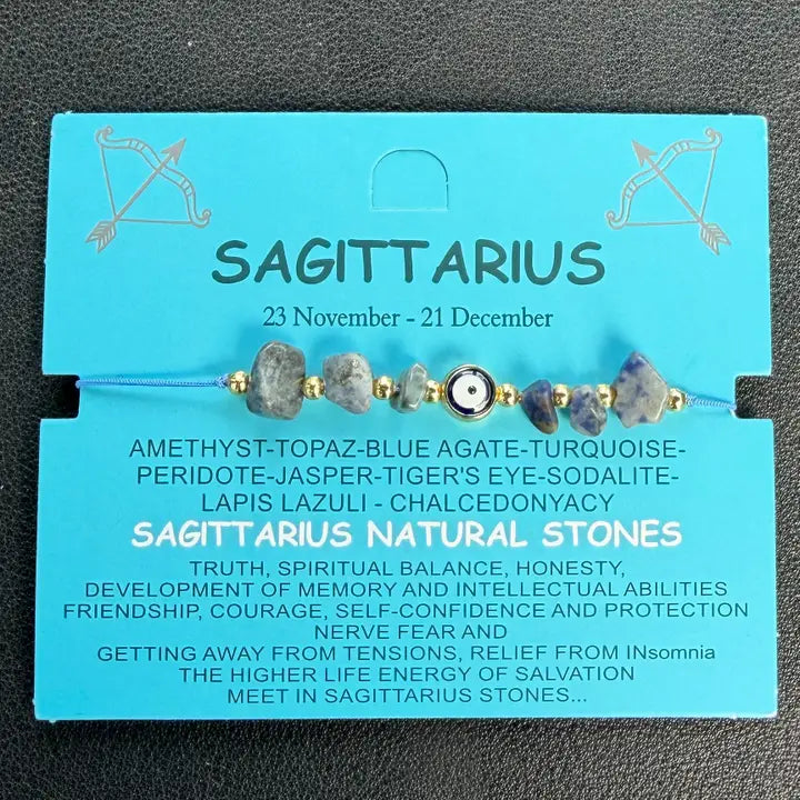 Card Bracelet | Zodiac Bracelet | Natural Stone Evil Eye