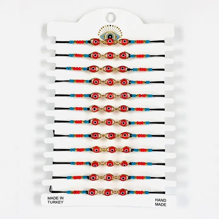 Three Stone Golden Frame Evileye Bracelet Set