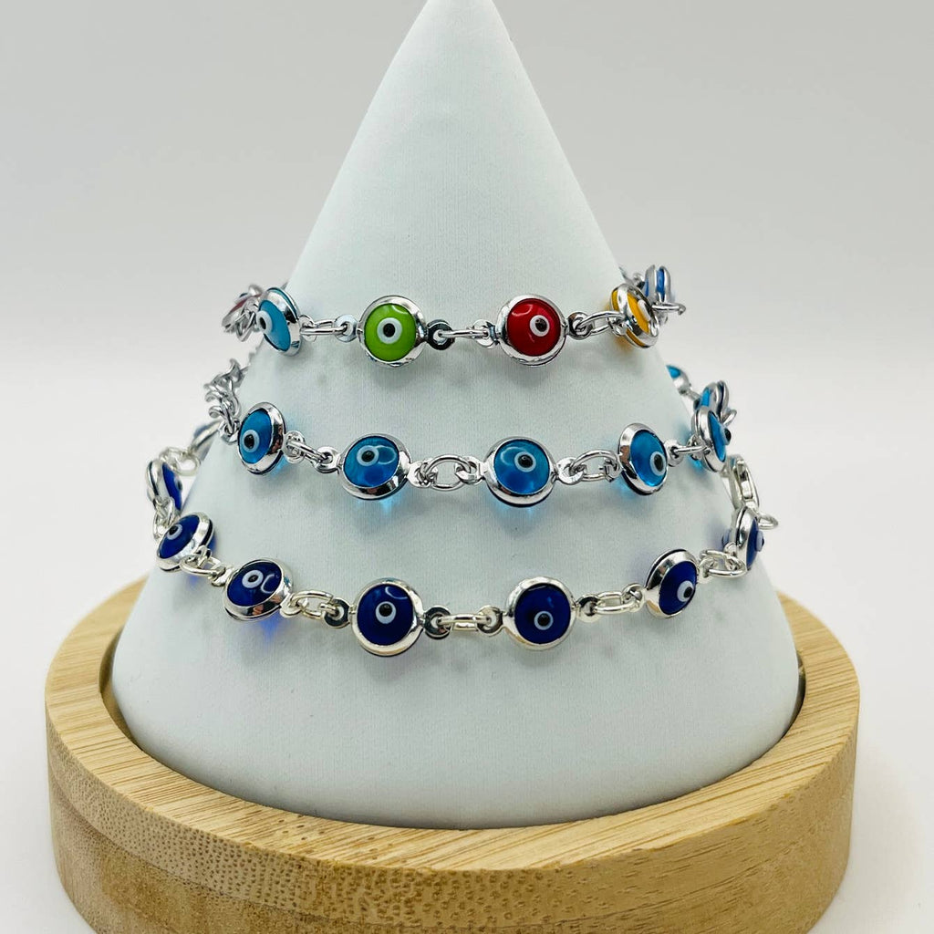 Lux Crystal Chain Evil Eye Bracelet - Silver - Gold Color 4.