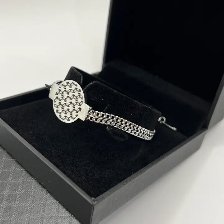 Elegant Stainless Steel Flower of Life Bracelet - Adjustable