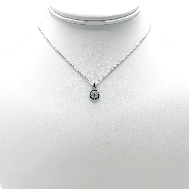 925 Sterling Silver - Classic Small Round Evileye Necklace