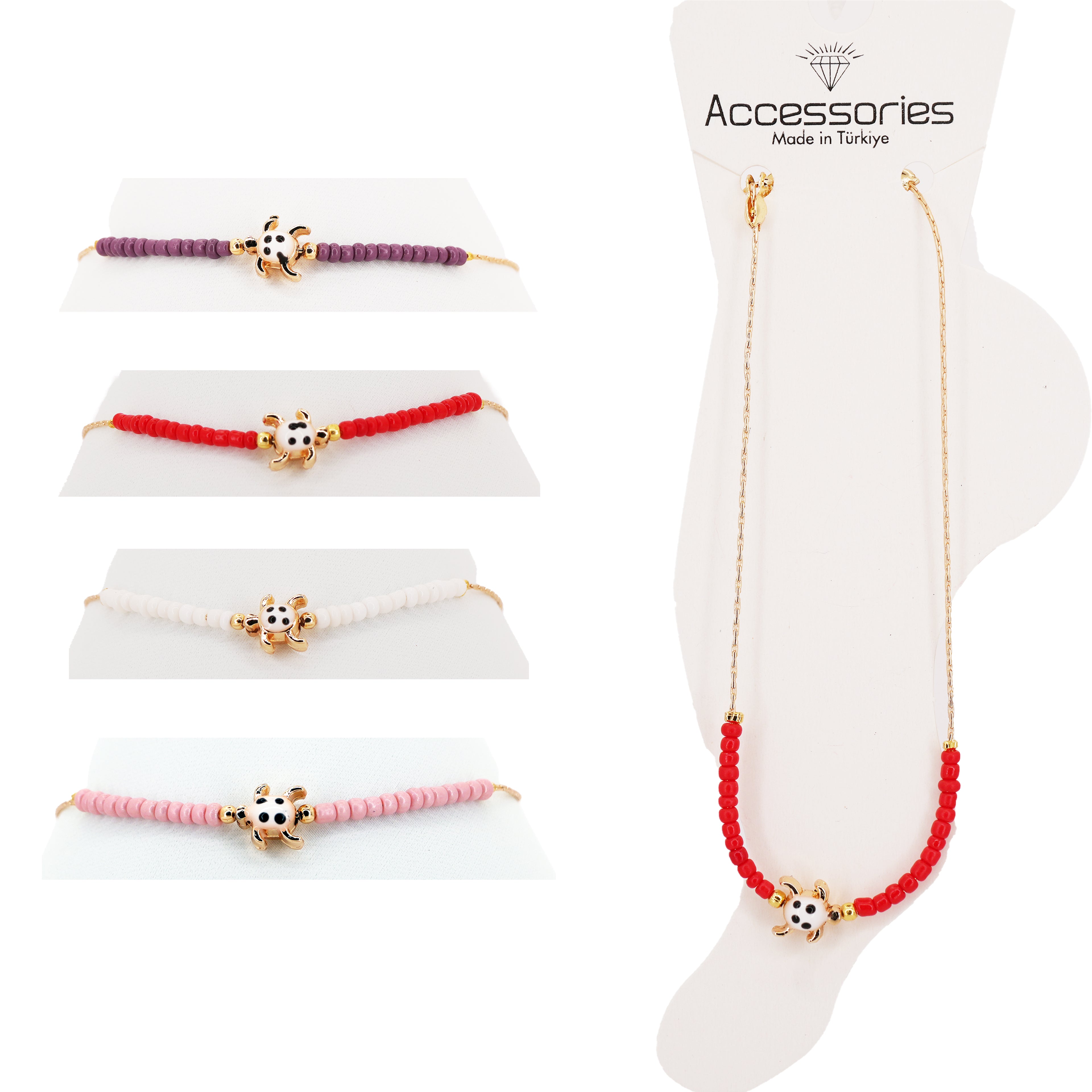 Turtle Bead Anklet: Thin Chain, Beach Style Foot Jewelry