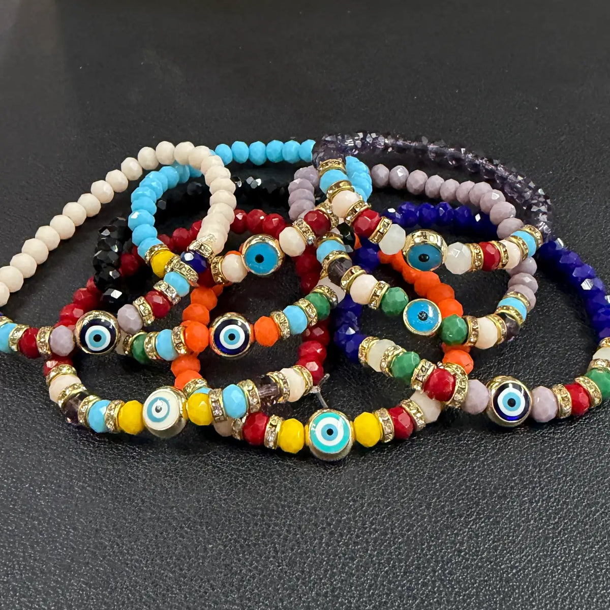 Handcrafted Evil Eye Stretch Bracelets (10-Color Set)