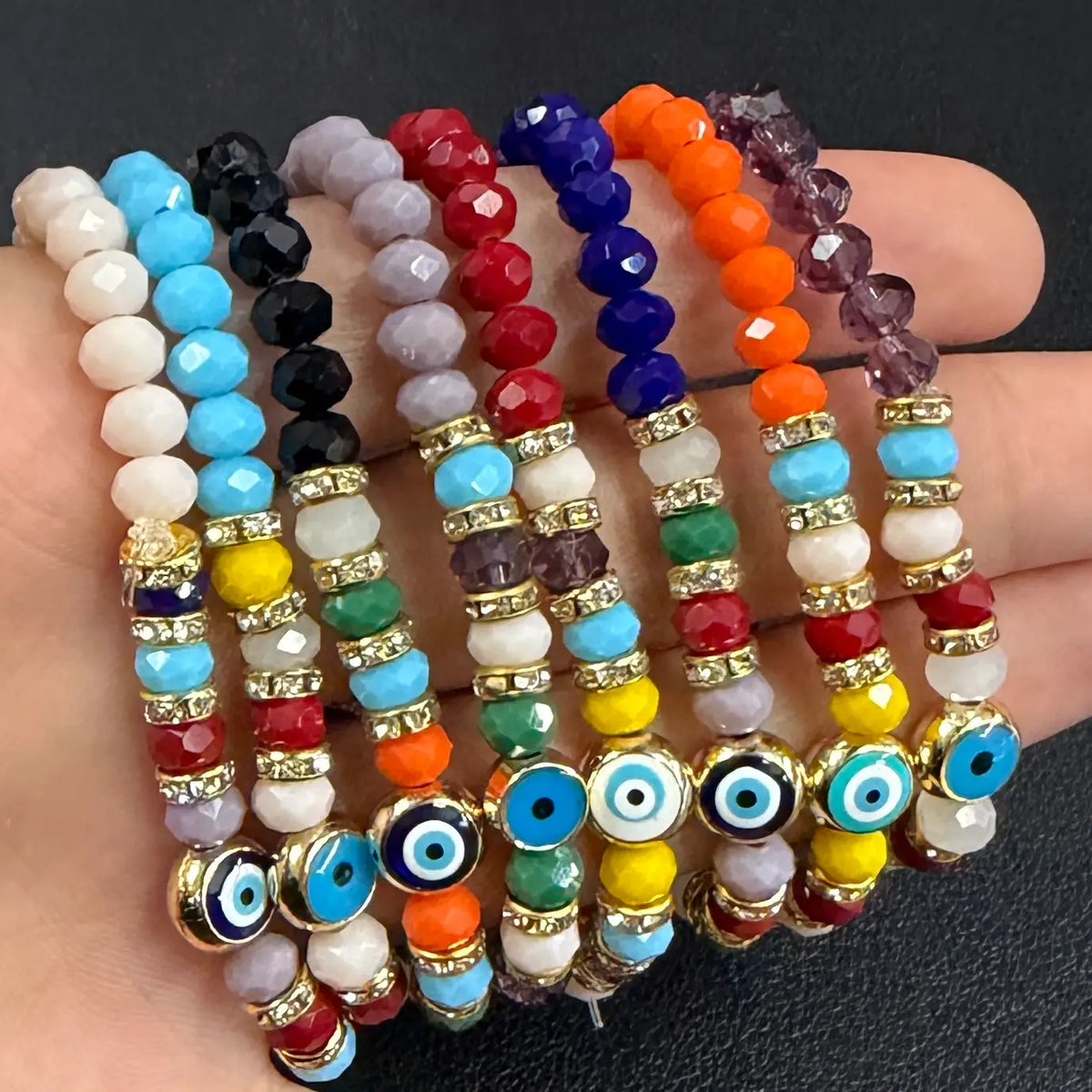 Handcrafted Evil Eye Stretch Bracelets (10-Color Set)