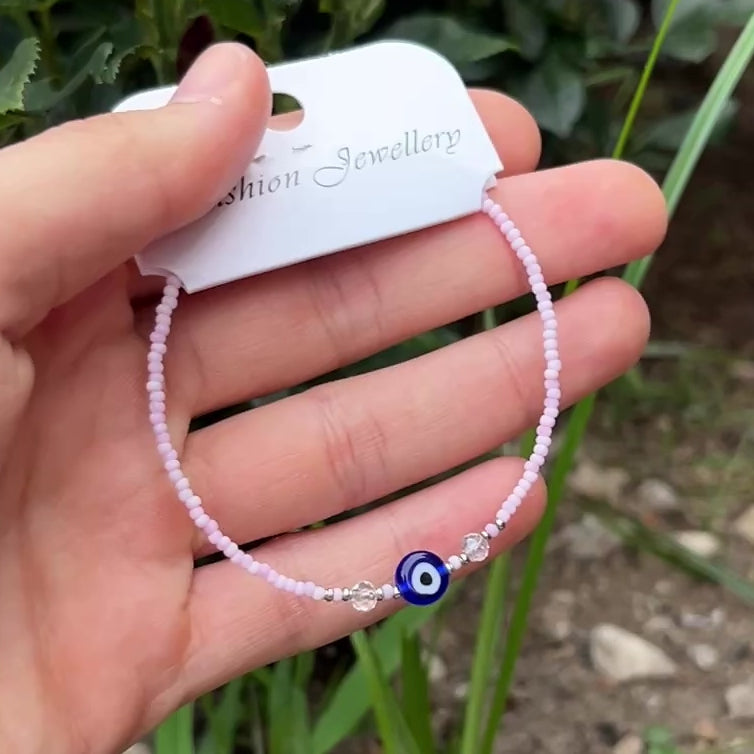 Crystal Bracelet | Beaded Evil Eye Charm | 7 Color Options 