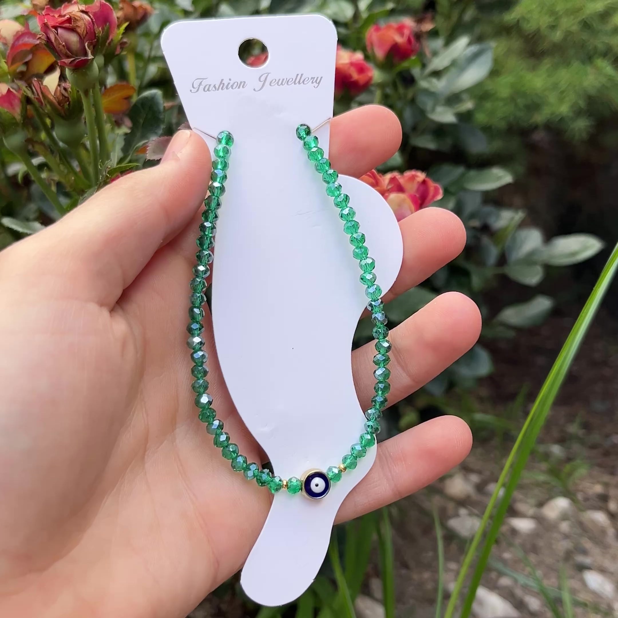 Handmade Evil Eye Anklet: Crystal Beads, Protective Charm