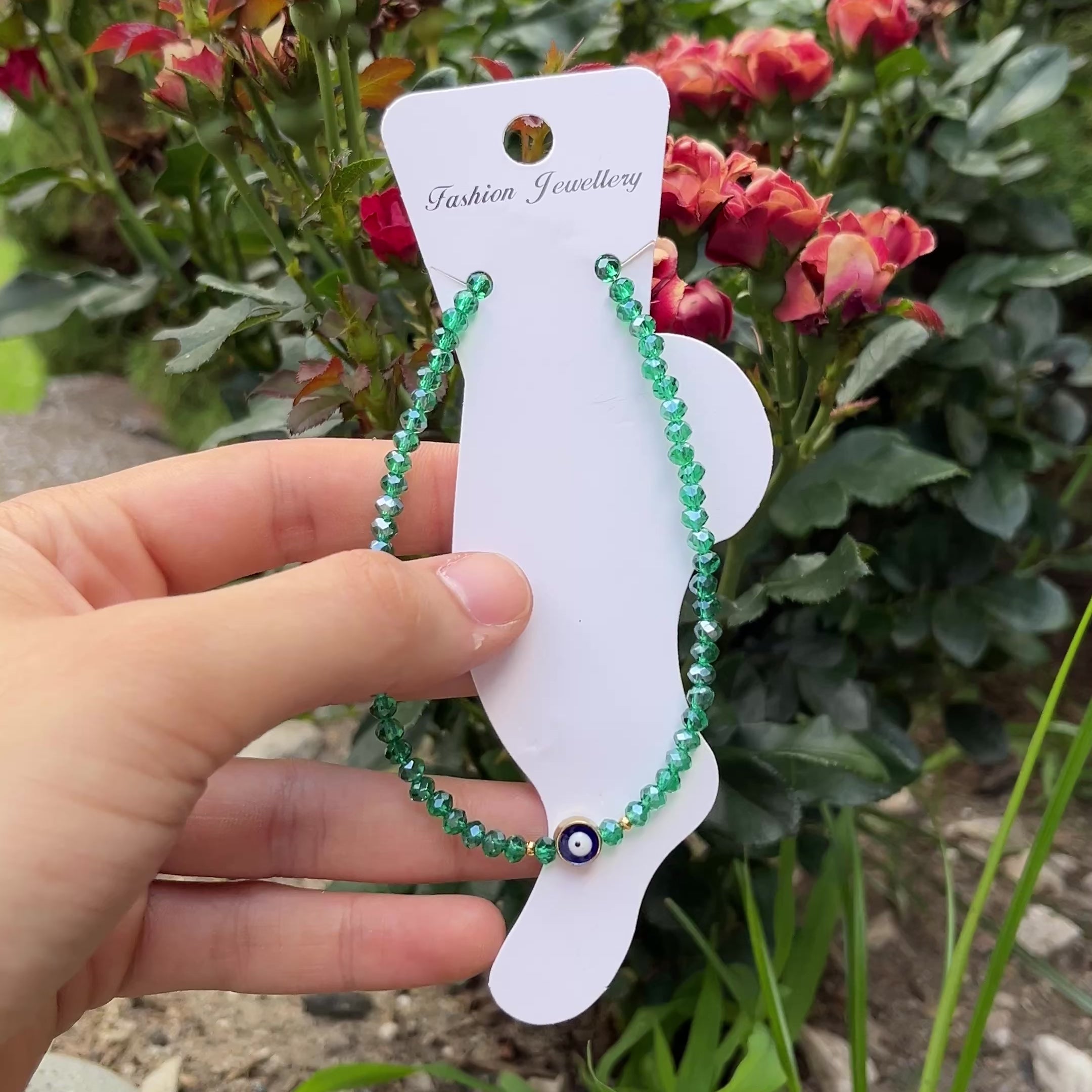 Handmade Evil Eye Anklet: Crystal Beads, Protective Charm