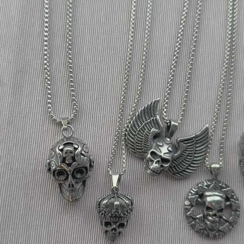 Men’s Stainless Steel Skull & Symbol Necklaces – 5 Bold Designs