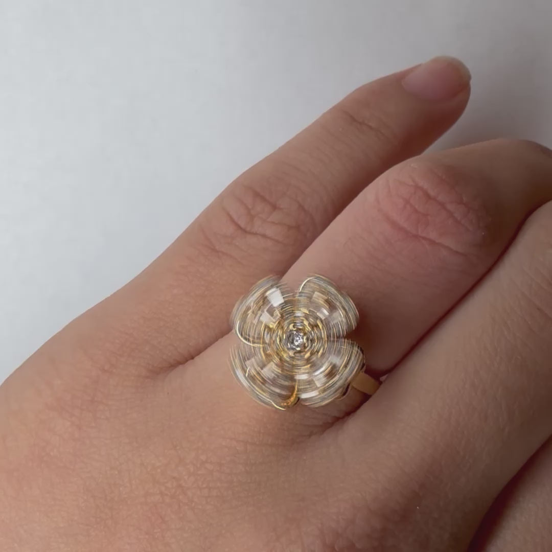 Adjustable Spinner Flower Ring for Women – Rotating Stainless Steel Fidget Ring for Anxiety Relief, Anti-Stress Decompression Jewelry Gift