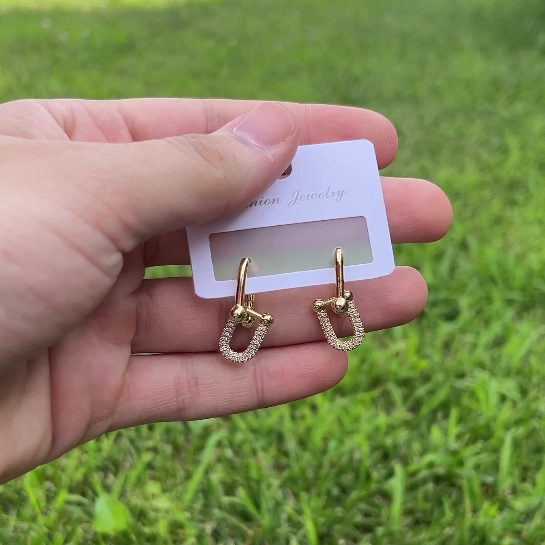 Stainless Steel | Gold U-Link Earrings | Pave Crystal