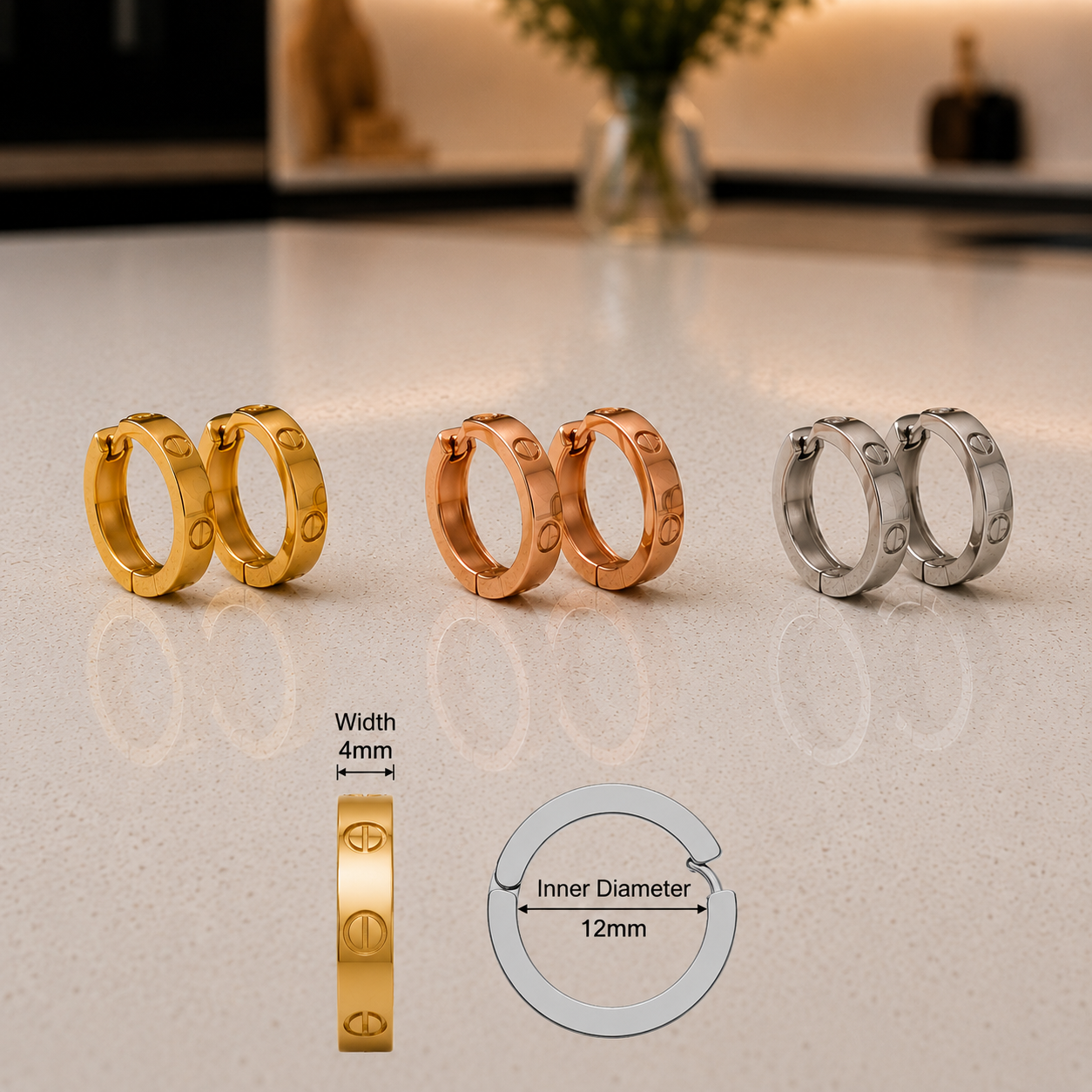 4mm– Mini LOVE Inspired Screw Hoop Earrings–Stainless Steel