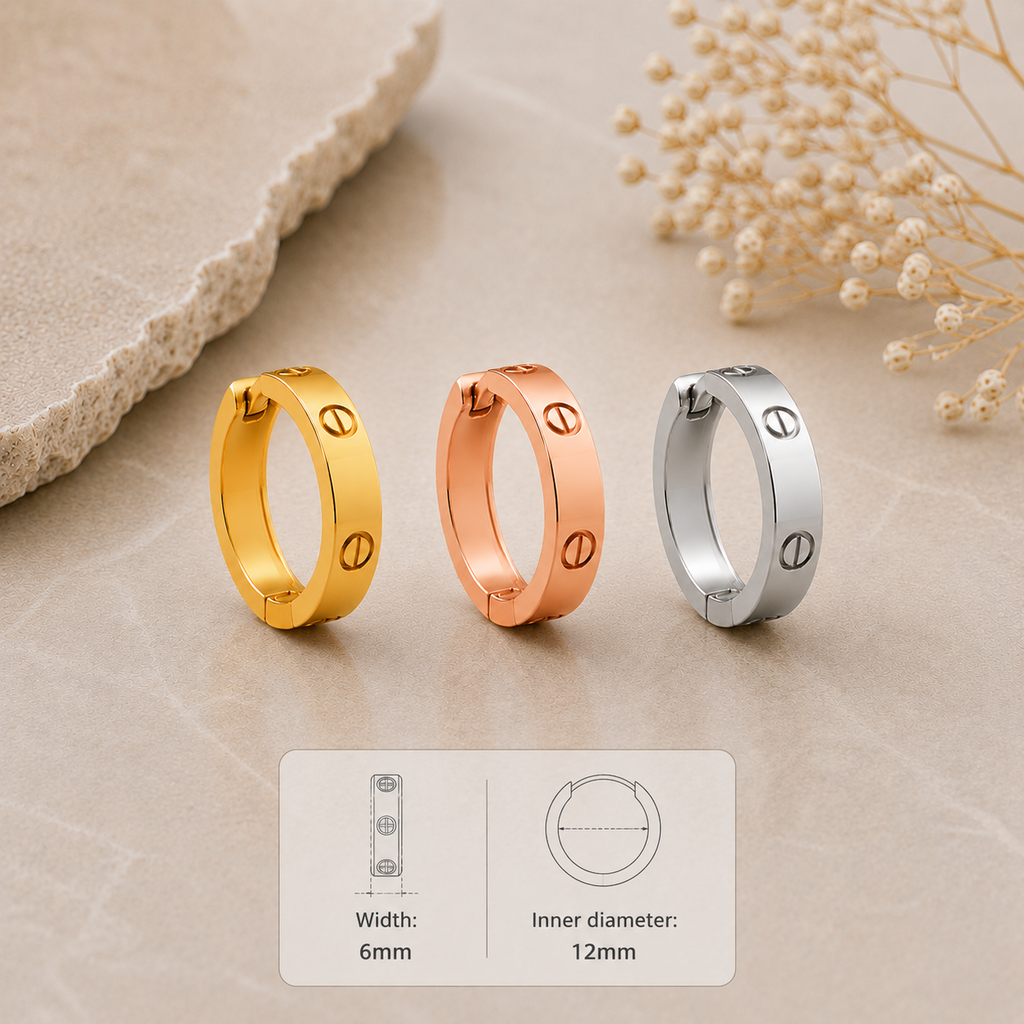 6mm–Mini LOVE Inspired Screw Hoop Earrings–Stainless Steel