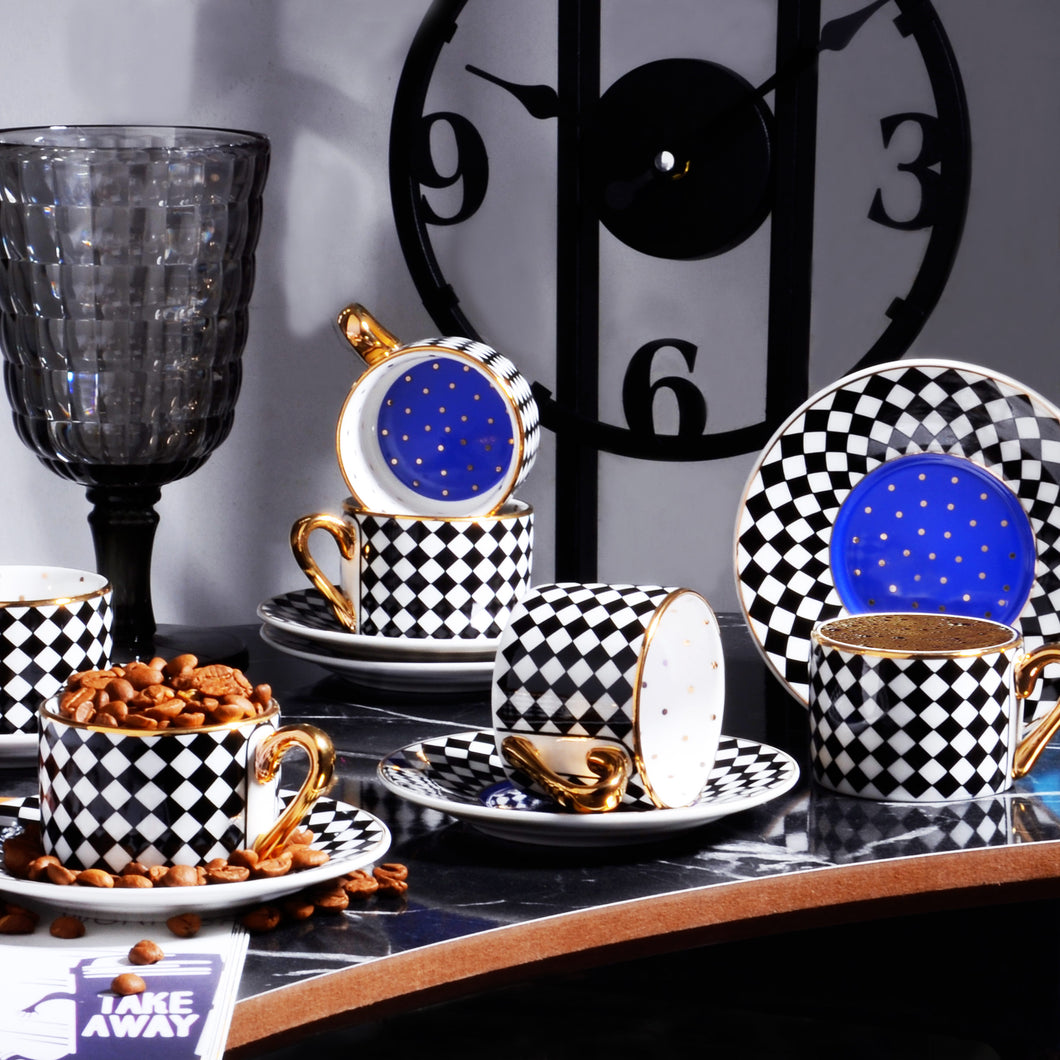 FNC-30 BONE CHINA 6 PC TURKISH COFFEE  SET FINCAN 90CC - GALAXY