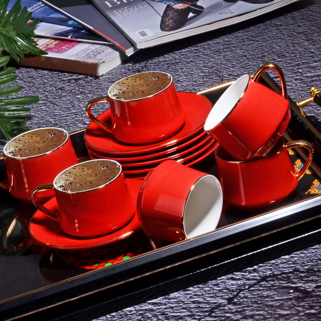 FIN-534 NEW BONE 120CC 6 PC TURKISH COFFEE  SET - RED