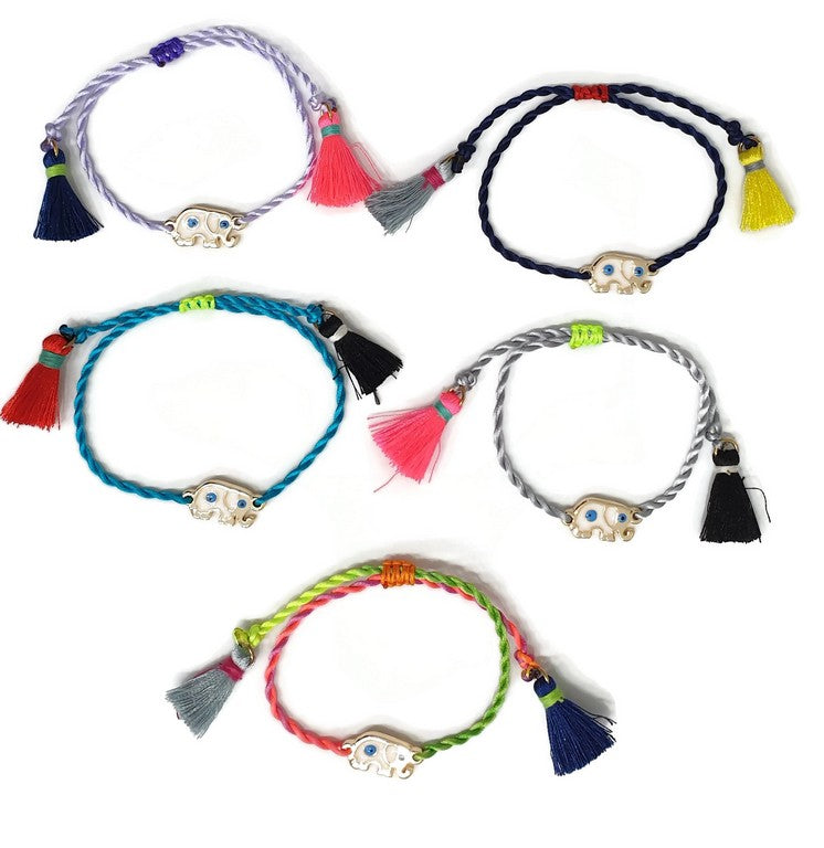 ELEPHANT WITH EVIL EYE TASSEL BRACELET