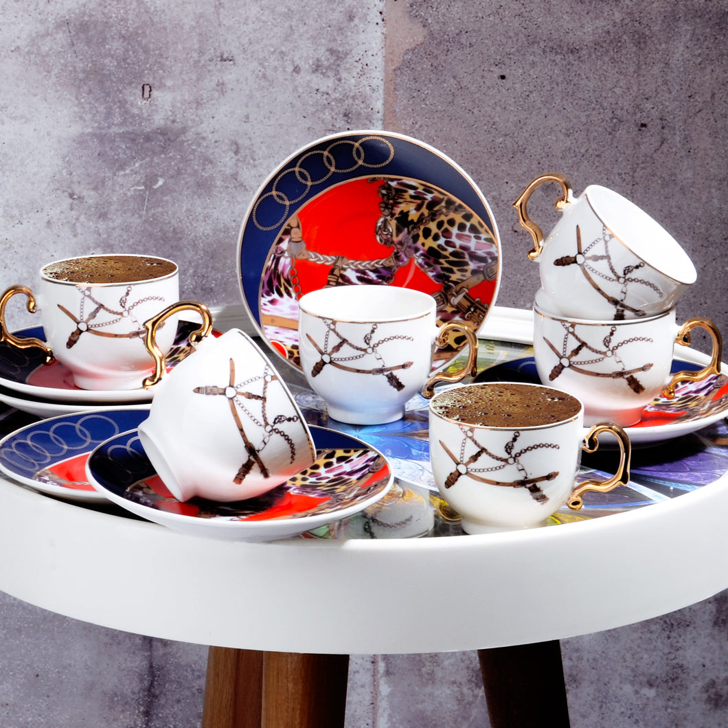 BYZ-034 NEW BONE 100CC 6 PC TURKISH COFFEE  SET - LEOPARD