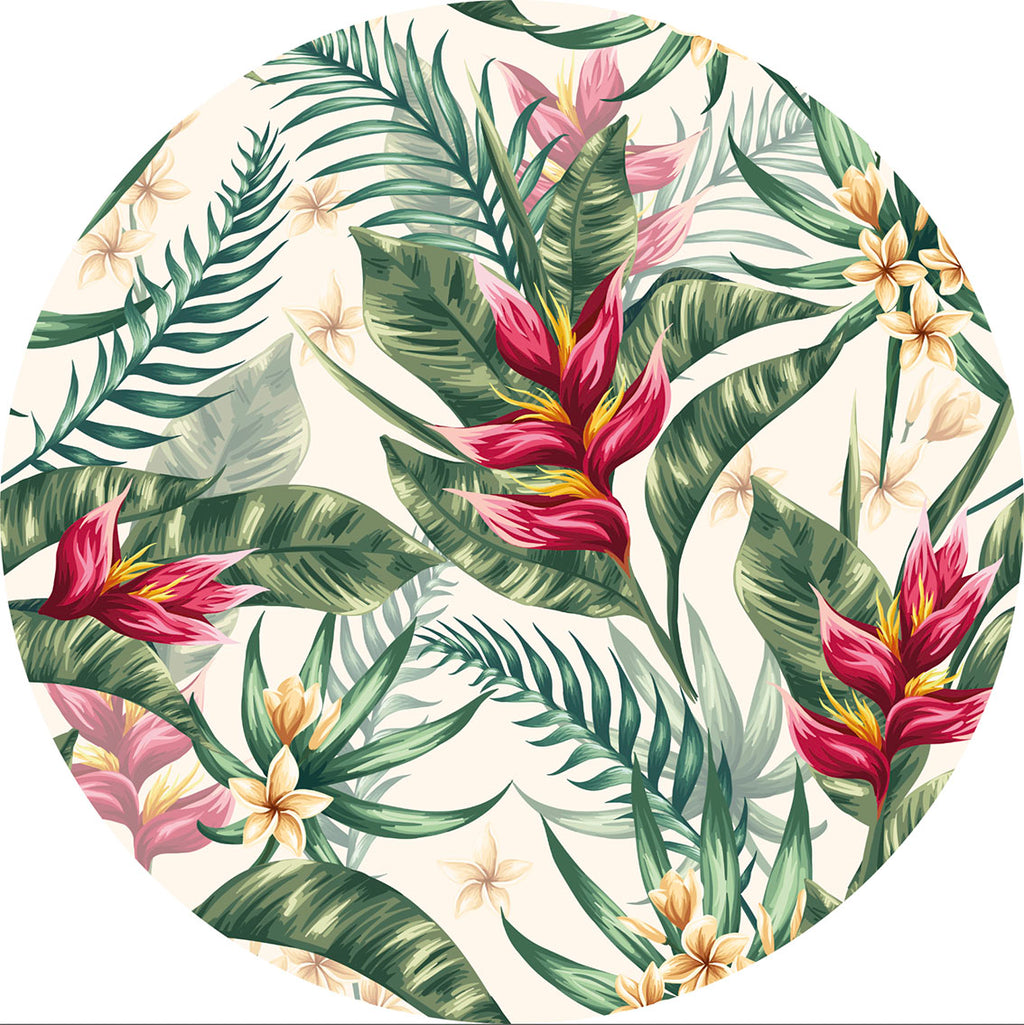 Tropical Design Lateks  Water Resistant Washable Round Area Rug