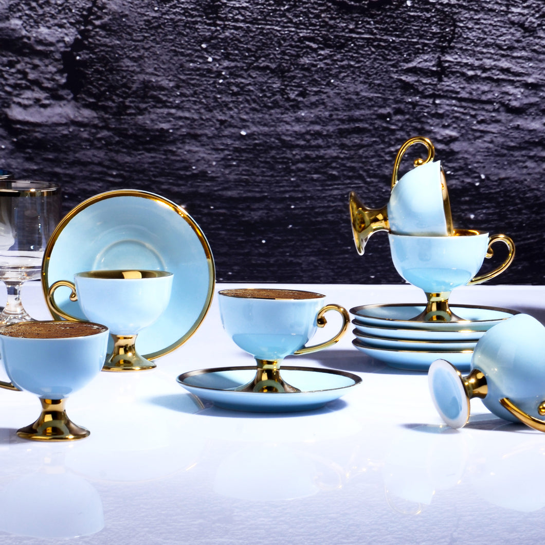 IST-97 PORCELAIN 90CC 6 PC FANCY TURKISH COFFEE  SET - TURQUOISE