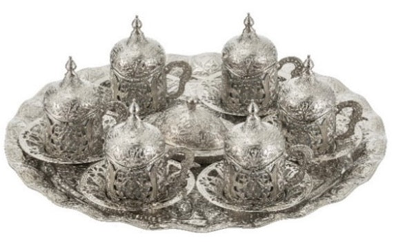 ACAR COFFEE CUP SET WITH TRAY FOR 6 PEOPLE SILVER & GOLD