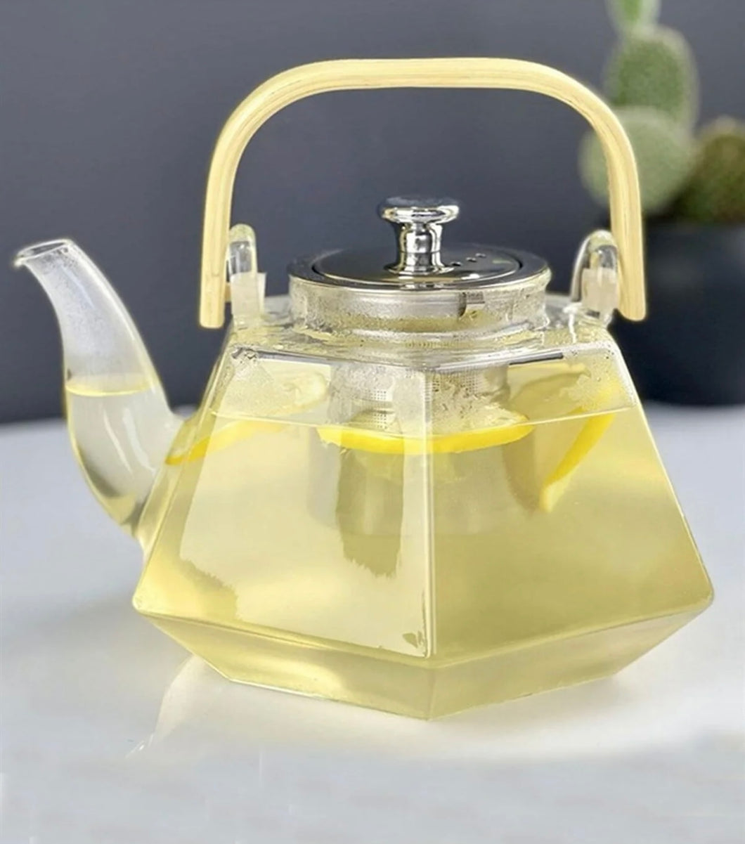 Glass Tea Pot with Strainer and Bamboo Handle