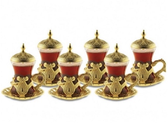 GOLD COPPER ZINC TEA CUP SET FOR 6 PEOPLE KUSAKLI