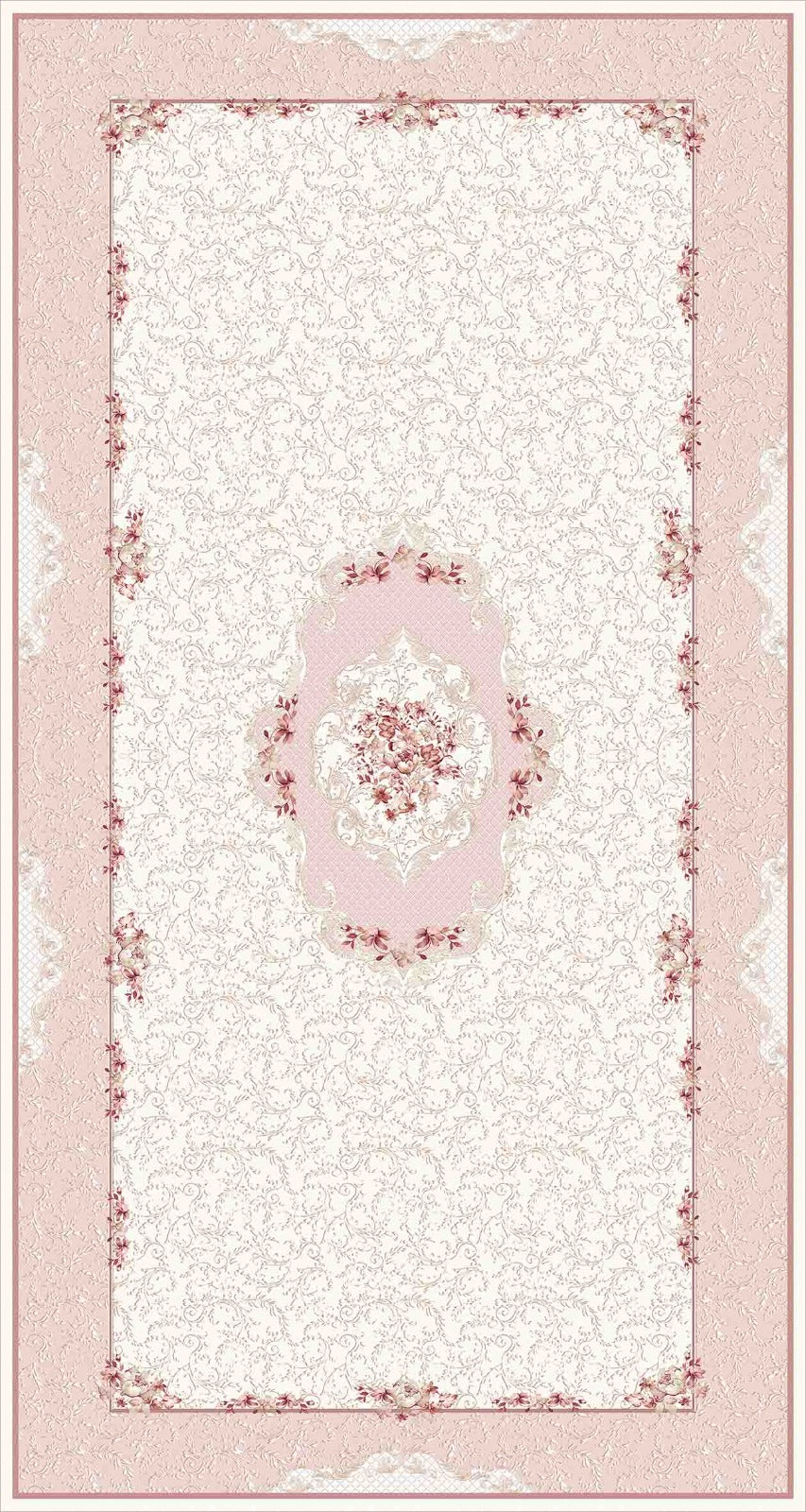 Rectangle Pink Ivory Design Latex Water Resistant Washable Tassel Area Rug