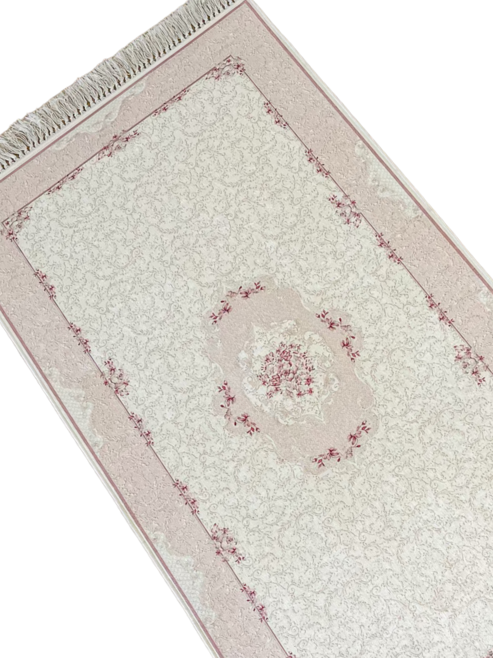 Rectangle Pink Ivory Design Latex Water Resistant Washable Tassel Area Rug