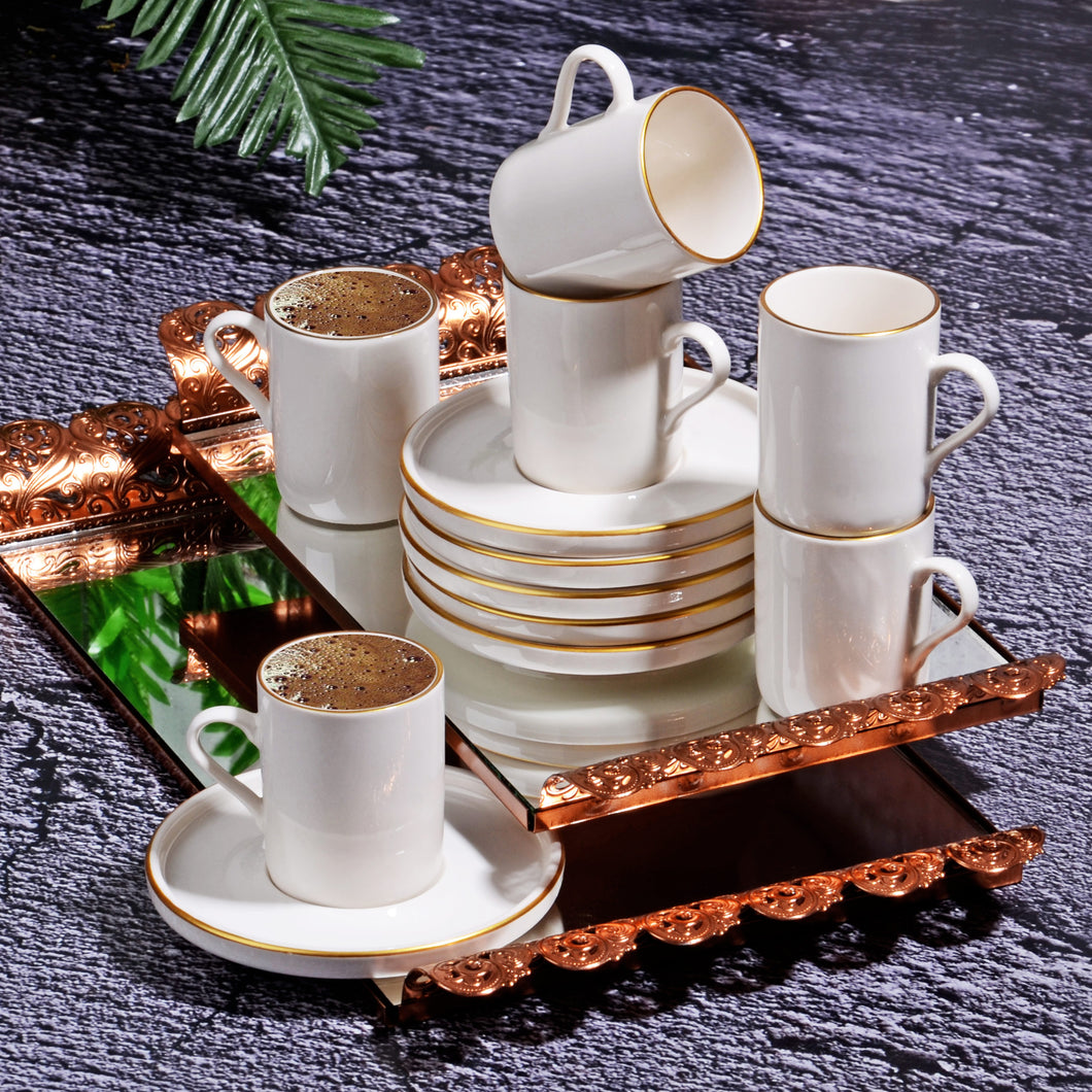 DERYA-0003 PORCELAIN 6 PC TURKISH COFFEE  SET - WHITE GOLD