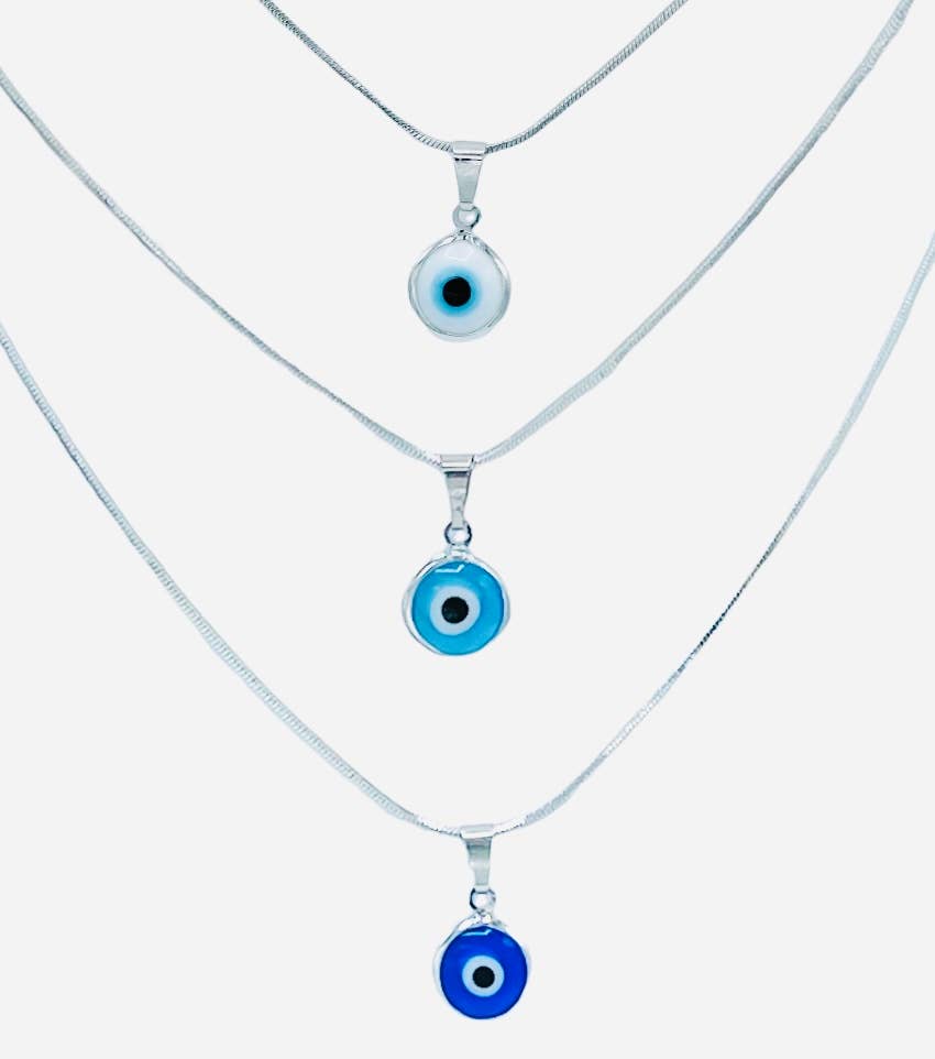 Silver Plated Evil Eye Necklace: Colorful Beads, Handmade