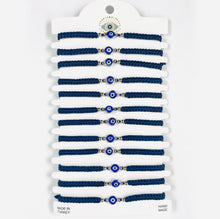 Load image into Gallery viewer, Navy Stone Silver Plated Evileye Rope Bracelet Set
