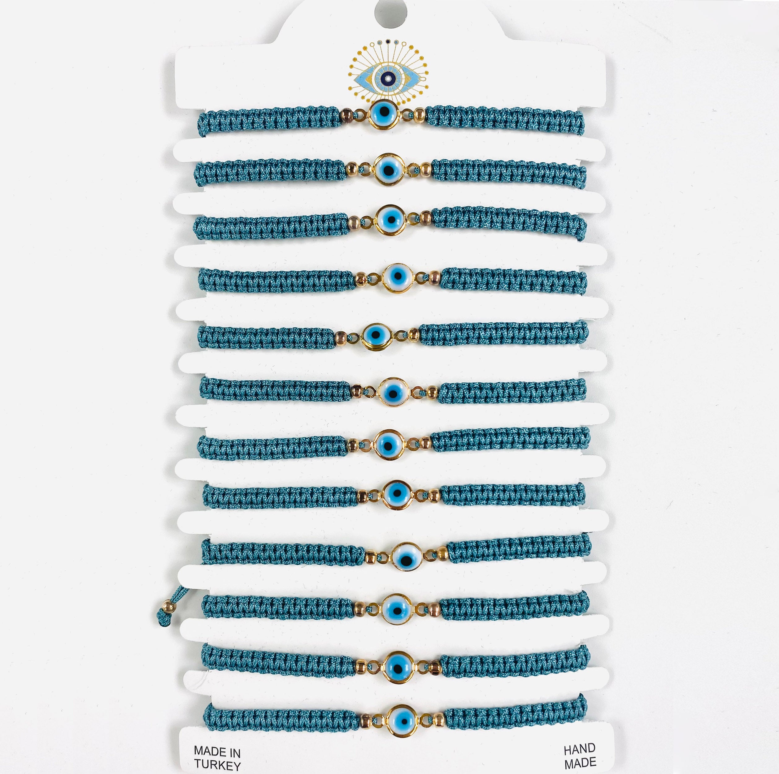 White Stone Copper Plated Evileye Rope Bracelet Set