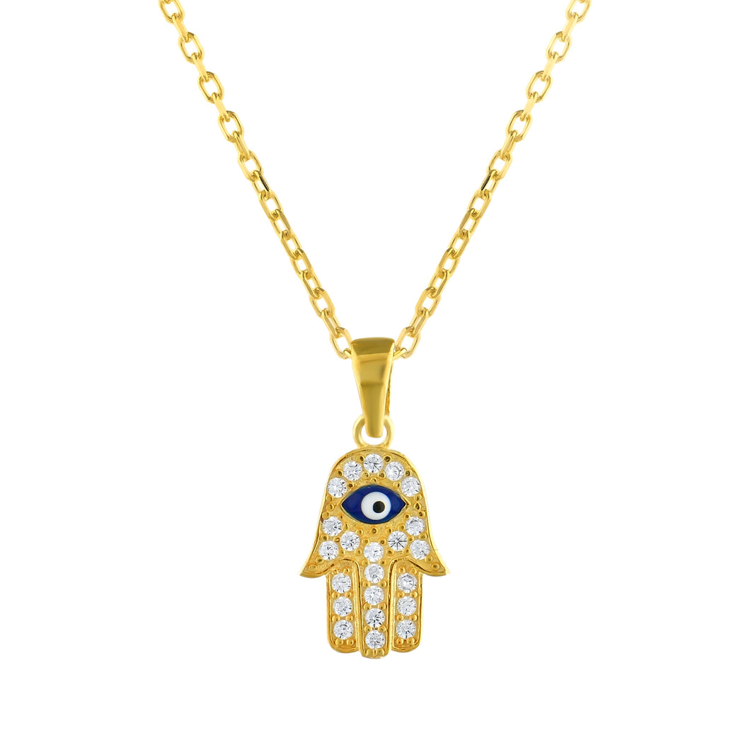 925 Sterling Silver Gold Plated Navy Stone Hamsa Necklace